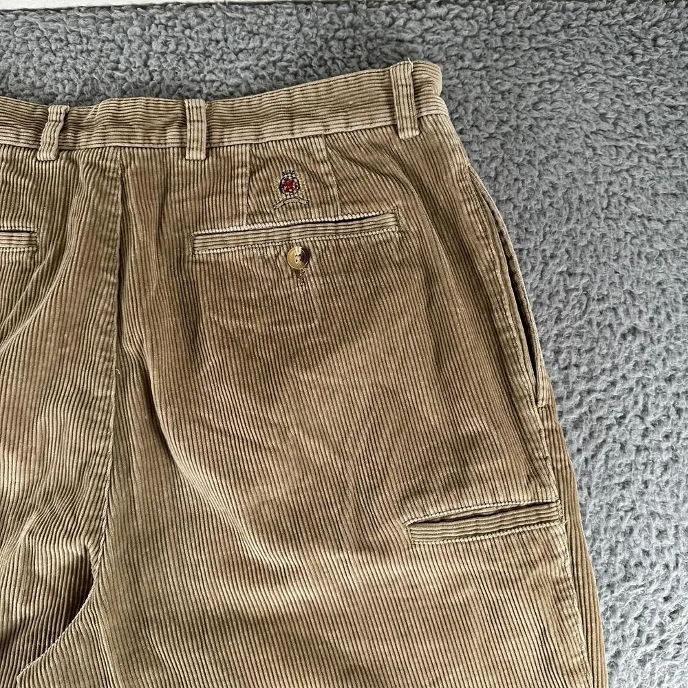Vtg Tommy Hilfiger Corduroy Pants Mens 34x32 Beige Pleated Straight Chino Casual